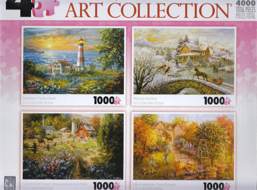 4 1000 Piece Puzzles: Enchantment, Winter Joy, Grazing the Fertile Farmland, Autumn Commissioned