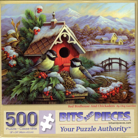 Red Birdhouse and Chickadees by Oleg Gavrilov 500 Piece Puzzle