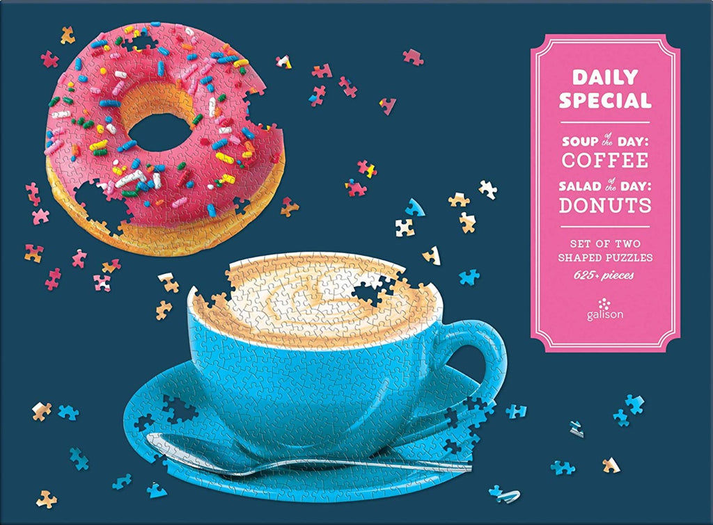 Donut & Coffee Cup 2-in-1 Shaped Puzzle Set 625 Piece Total
