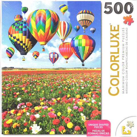 Colorluxe 500 Piece Puzzle - Colorful Balloons Over a Field of Flowers