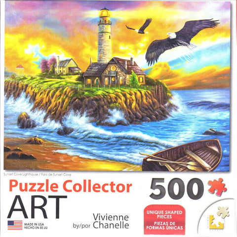 Puzzle Collector Art 500 Piece Puzzle - Sunset Cove Lighthouse