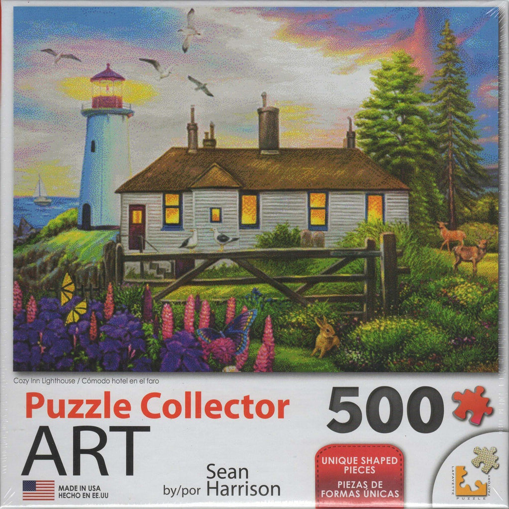 Puzzle Collector Art 500 Piece Puzzle - Cozy Inn Lighthouse 500 Piece Puzzle