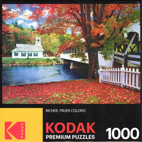 Kodak - Covered Bridge Crossing River to Church 1000 Piece Puzzle