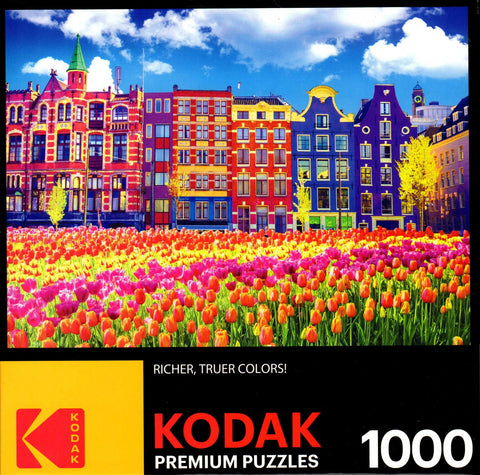 Kodak - Traditional Old Buildings & Tulips in Amsterdam Netherlands 1000 Piece Puzzle