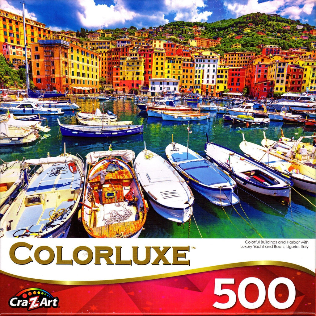 Colorluxe 500 Piece Puzzle - Colorful Buildings and Harbor with Luxury Yachts & Boats Liguria Italy