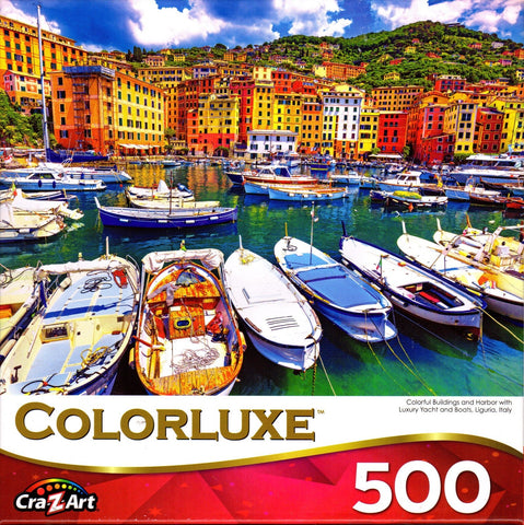Colorluxe 500 Piece Puzzle - Colorful Buildings and Harbor with Luxury Yachts & Boats Liguria Italy
