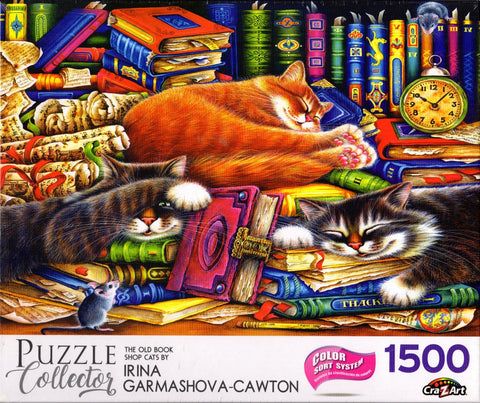 Puzzle Collector 1500 Piece Puzzle - The Old Book Shop Cats by Irina Garmashova-Cawton