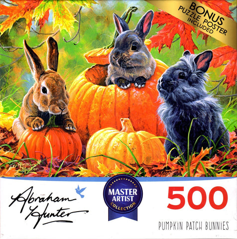 Pumpkin Patch Bunnies 500 Piece Puzzle by Abraham Hunter