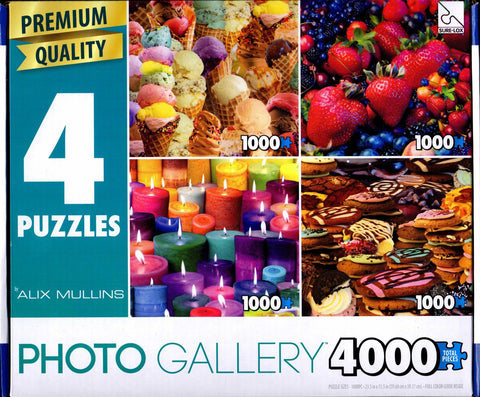 4 1000 Piece Puzzles: Ice Cream Cones Collage, Mixed Berries Collage, Candles Collage, Cookies Collage