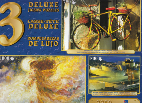3 Deluxe Puzzles: Vizcaya,Bike, Angel 2250 Piece