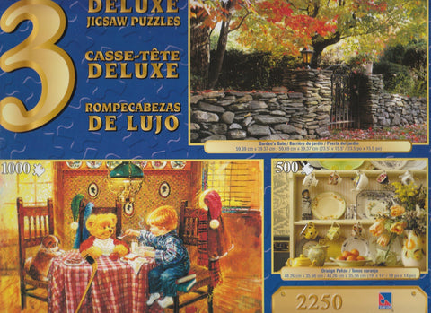 3 Deluxe Puzzles: Orange, Garden, Hot Soup 2250 Piece