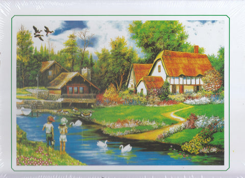 Geese and Children on Stream 500 Piece Puzzle