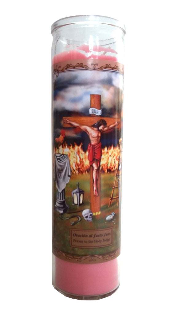Prayer to the Holy Judge (Oracion al Justo Juez) Devotional Pink Candle