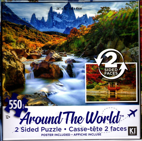 Around the World 2 Sided 550 Piece Puzzle: Changdeokgung Palace / Fitz Roy Mountain