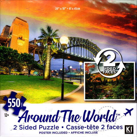 Around the World 2 Sided 550 Piece Puzzle: Sydney Harbour Bridge / Sainte-Lucie-des-Laurentides