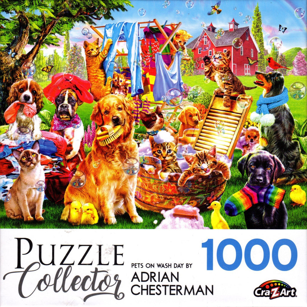 Puzzle Collector 1000 Piece Puzzle - Pets on Wash Day by Adrian Chesterman
