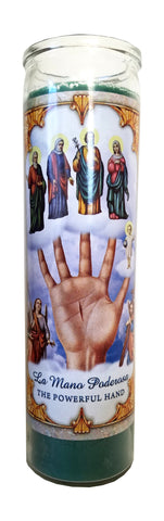 Powerful Hand (La Mano Poderosa) Green Devotional Candle
