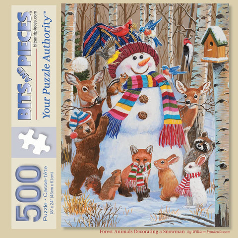 Forest Animals Decorating A Snowman by William Vanderdasson 500 Piece Puzzle