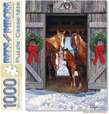 Horse Barn Christmas by Russell Cobane 1000 Piece Puzzle