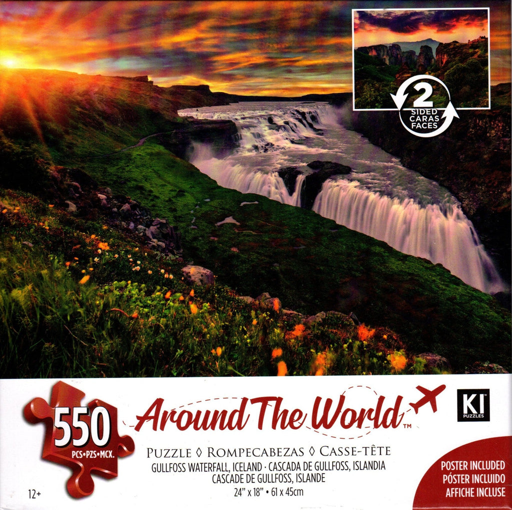 Gullfoss Waterfall Iceland/Kalambaka Greece 550 Piece 2-Sided Puzzle