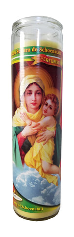 Nuestra Senora de Schoenstatt (Our Lady of Schoenstatt) Lime Colored Perfumed Pillar Devotional Candle