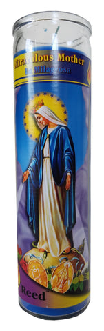 Miraculous Mother (La Milagrosa) Blue Pillar Devotional Candle
