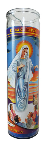 Reina de La Paz (Queen of Peace) Blue Pillar Devotional Candle