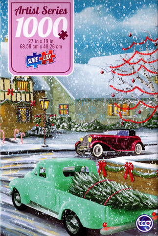 Winter Town Antique Cars 1000 Piece Puzzle