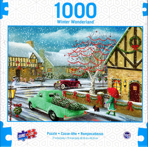 Winter Town Antique Cars 1000 Piece Puzzle