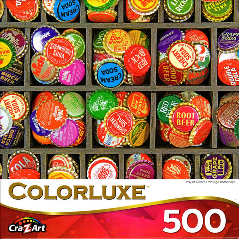 Colorluxe 500 Piece Puzzle - Tray of Colorful Vintage Bottlecaps