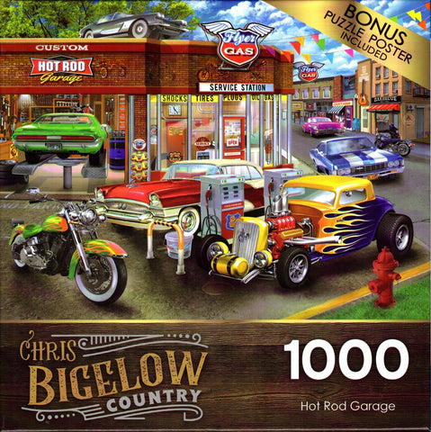 Hot Rod Garage 1000 Piece Puzzle By Chris Bigelow