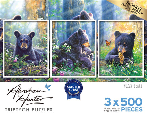 Fuzzy Bears Triptych 3 X 500 Piece Puzzles By Abraham Hunter