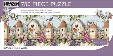 Birdhouse Garden 750 Piece Panoramic Puzzle By Susan Winget