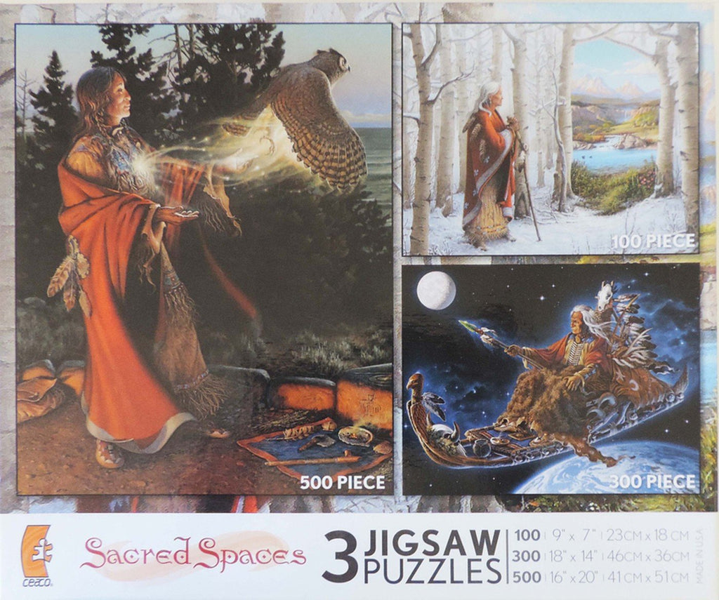 3 In 1 Sacred Spaces: Flight of the Messenger 500, Shaman's Last Journey 300, Portal 100 Piece Puzzle