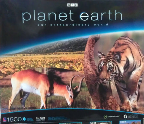 Planet Earth 1500 Piece Puzzle: Flowers, Impala, Tigress