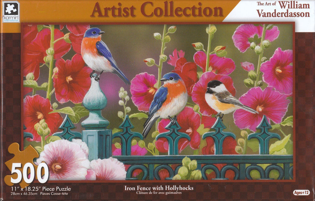 Iron Fence with Hollyhocks 500 Piece Puzzle