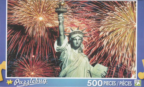Puzzlebug 500 - Fireworks Behind the Statue of Liberty