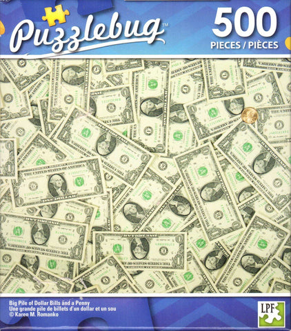 Puzzlebug 500 - Big Pile of Dollar Bills and a Penny