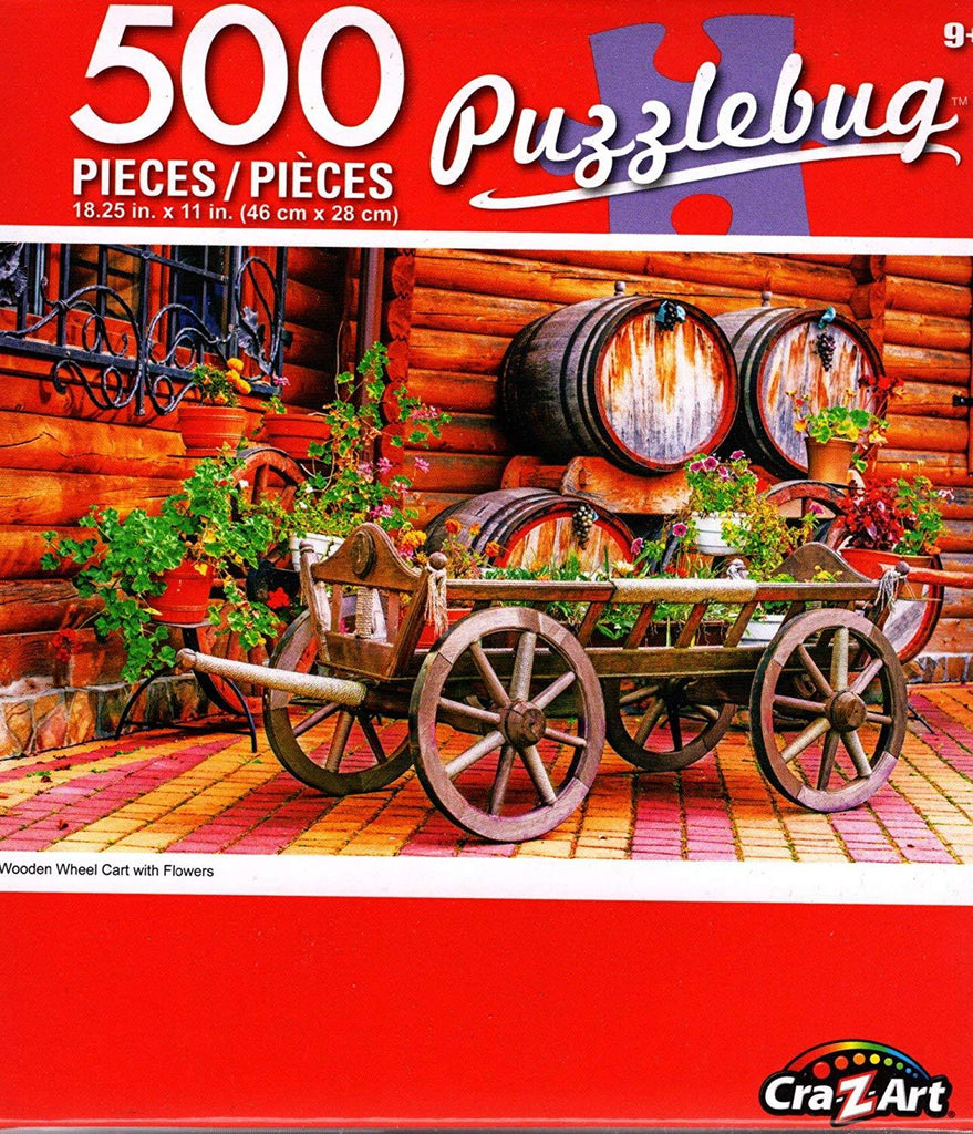 Puzzlebug 500 - Wooden Wheel Cart with Flowers