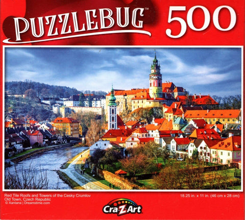 Puzzlebug 500 - Red Tile Roofs and Towers of The Cesky Crumlov Old Town Czech Republic