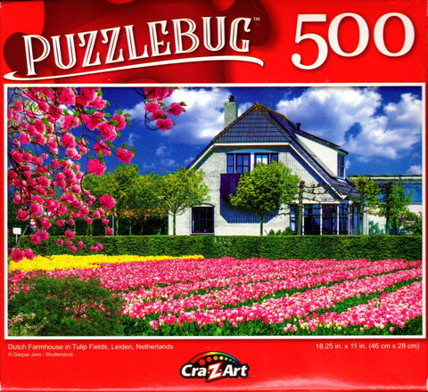 Puzzlebug 500 - Dutch Farmhouse in Tulip Fields Leiden Netherlands