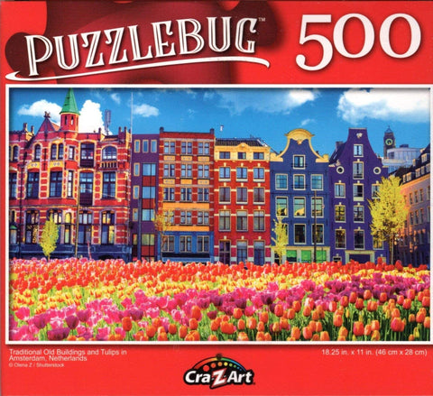Puzzlebug 500 - Traditional Old Buildings and Tulips in Amsterdam Netherlands