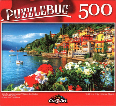 Puzzlebug 500 - Colorful Mediterranean Villas on The Harbor Lake Como Italy