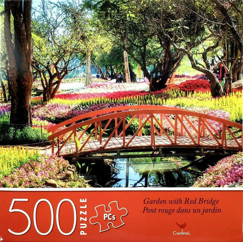 Garden with Red Bridge 500 Piece Puzzle