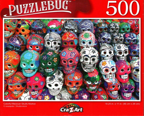 Puzzlebug 500 - Colorful Mexican Skulls Market